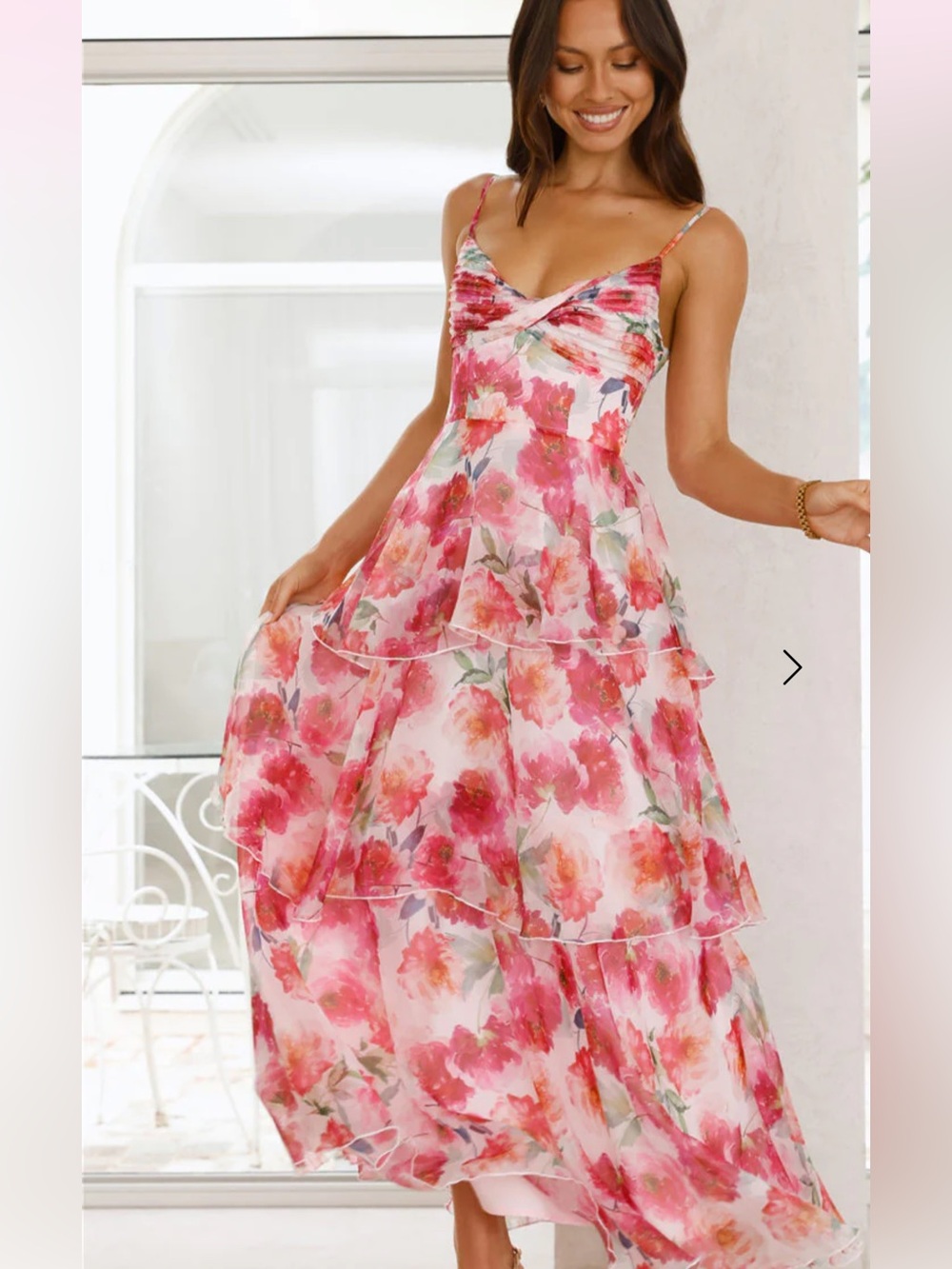 Floral Pink Tiered Maxi Dress - Lightweight Spaghetti Strap from Hello Molly